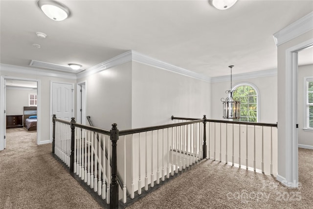 1011 Wadsworth Ln, Indian Trail, NC 28079 - corridor featuring attic access, carpet floors, an upstairs landing, and ornamental molding