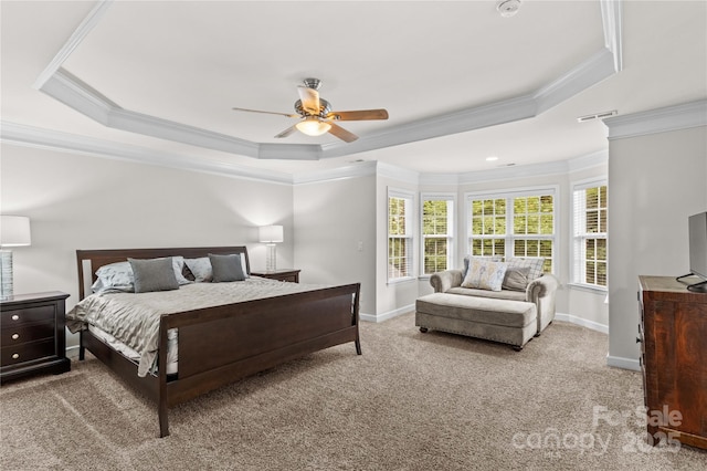 1011 Wadsworth Ln, Indian Trail, NC 28079 - bedroom with a raised ceiling, crown molding, carpet floors, and a ceiling fan