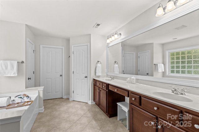 1011 Wadsworth Ln, Indian Trail, NC 28079 - full bath featuring double vanity, a bath, tile patterned flooring, and a closet
