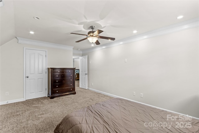 1011 Wadsworth Ln, Indian Trail, NC 28079 - unfurnished bedroom featuring carpet flooring, recessed lighting, ornamental molding, and a ceiling fan