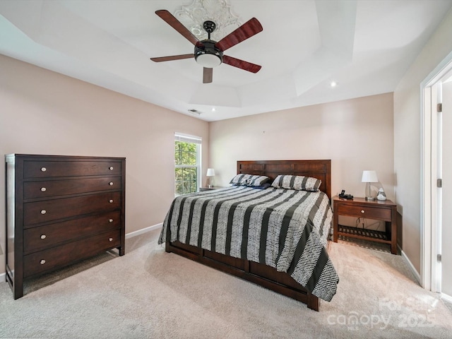 16411 Greybriar Forest Ln, Charlotte, NC 28278 - bedroom with carpet floors, a tray ceiling, recessed lighting, and a ceiling fan