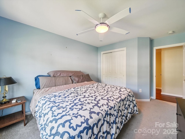 16411 Greybriar Forest Ln, Charlotte, NC 28278 - bedroom featuring carpet, a closet, and ceiling fan