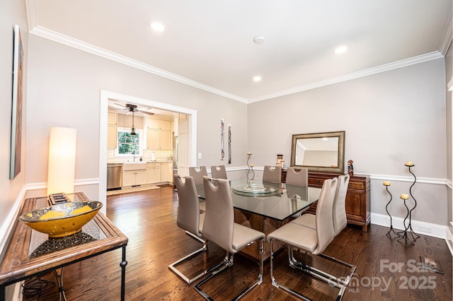 841 16th Avenue Ln NW, Hickory, NC 28601 - dining space with dark wood-style floors, ornamental molding, and recessed lighting