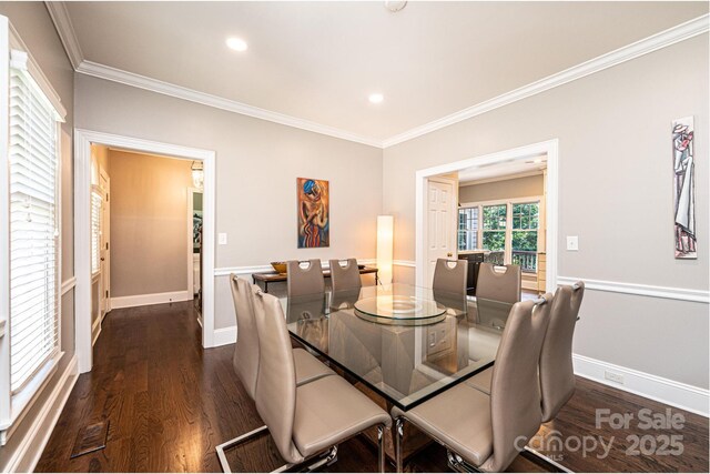 841 16th Avenue Ln NW, Hickory, NC 28601 - dining area featuring dark wood finished floors, crown molding, and recessed lighting