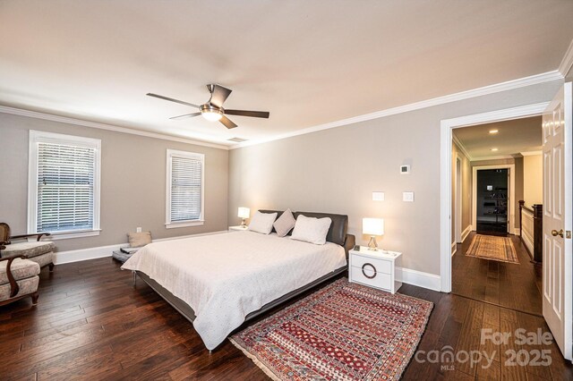 841 16th Avenue Ln NW, Hickory, NC 28601 - bedroom featuring dark wood-style floors, ornamental molding, and ceiling fan