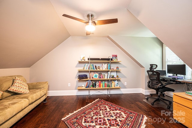 841 16th Avenue Ln NW, Hickory, NC 28601 - office featuring wood finished floors, ceiling fan, and vaulted ceiling