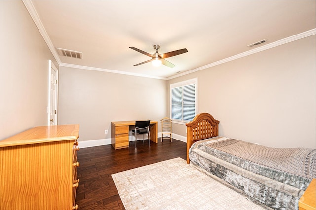 841 16th Avenue Ln NW, Hickory, NC 28601 - bedroom featuring dark wood-style floors, ornamental molding, and a ceiling fan