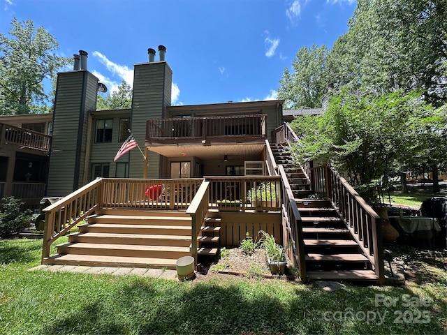 1590 Springpoint Rd Unit B, Rock Hill, SC 29732 - back of house featuring stairs, a chimney, a balcony, and a wooden deck