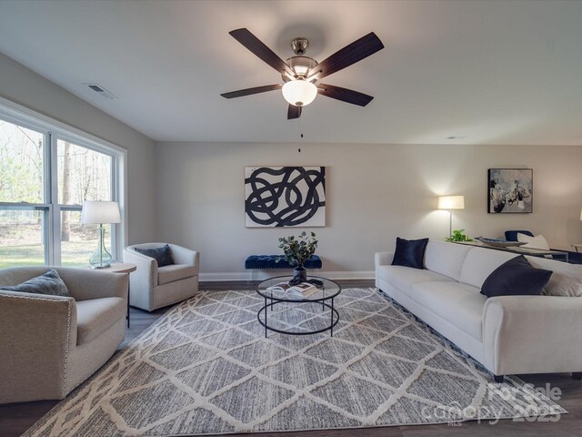1016 Forest Dr, Marshville, NC 28103 - living room featuring a ceiling fan and wood finished floors