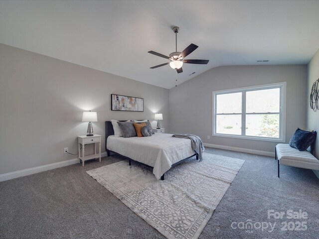 1016 Forest Dr, Marshville, NC 28103 - carpeted bedroom with vaulted ceiling and ceiling fan