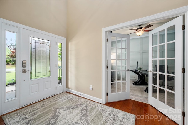1805 Trading Path Ln, Waxhaw, NC 28173 - foyer with wood finished floors, ceiling fan, and a towering ceiling