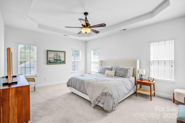 10509 Serape Rd, Charlotte, NC 28277 - bedroom with a raised ceiling, light colored carpet, and multiple windows