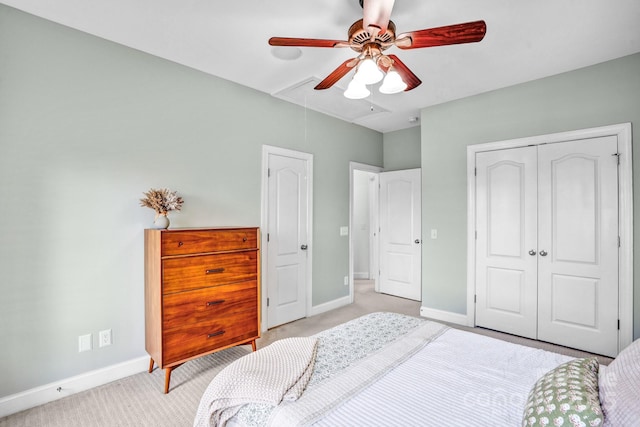 10509 Serape Rd, Charlotte, NC 28277 - carpeted bedroom featuring attic access, a closet, and ceiling fan