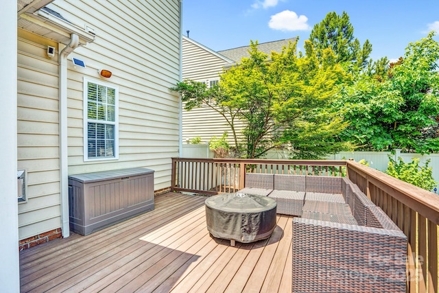 10509 Serape Rd, Charlotte, NC 28277 - wooden terrace with outdoor lounge area and a fenced backyard