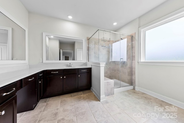1300 Dali Blvd, Mount Holly, NC 28120 - bathroom with vanity, a shower stall, and recessed lighting