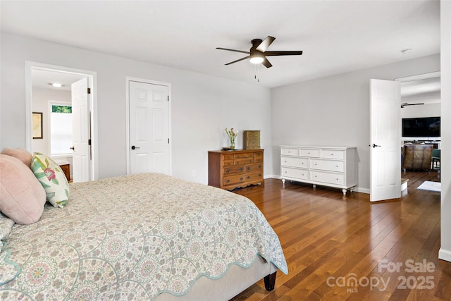 1181 Forest Lake Heights Dr, Nebo, NC 28761 - bedroom featuring hardwood / wood-style floors, ceiling fan, and ensuite bathroom