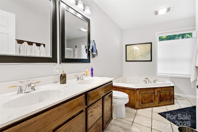1181 Forest Lake Heights Dr, Nebo, NC 28761 - bathroom with tile patterned floors, a garden tub, and double vanity