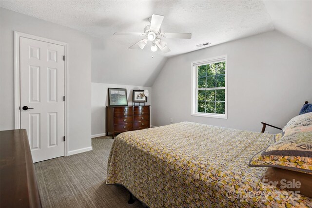 1181 Forest Lake Heights Dr, Nebo, NC 28761 - carpeted bedroom with lofted ceiling, a textured ceiling, and a ceiling fan