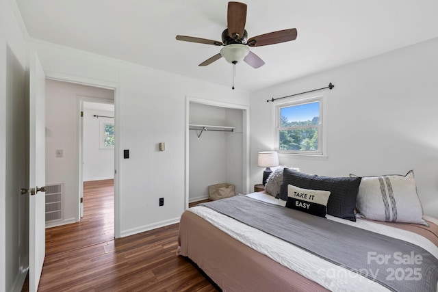 100 Nimitz Dr, Brevard, NC 28712 - bedroom featuring dark wood finished floors, a closet, and a ceiling fan