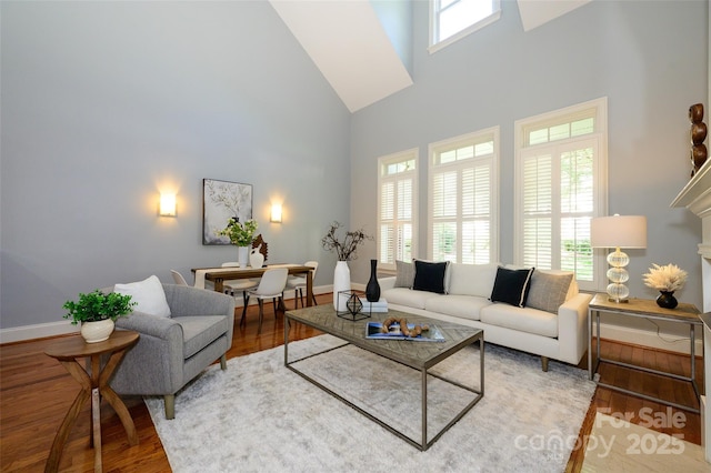 6312 Mission Pl, Charlotte, NC 28210 - living room featuring a towering ceiling and wood finished floors