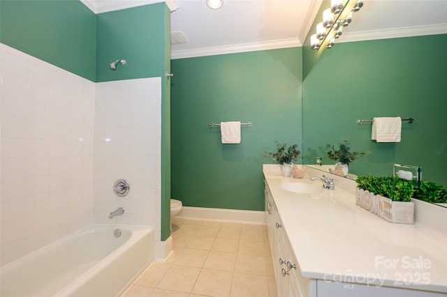 6312 Mission Pl, Charlotte, NC 28210 - full bathroom with vanity, tile patterned flooring, ornamental molding, and shower / bath combination