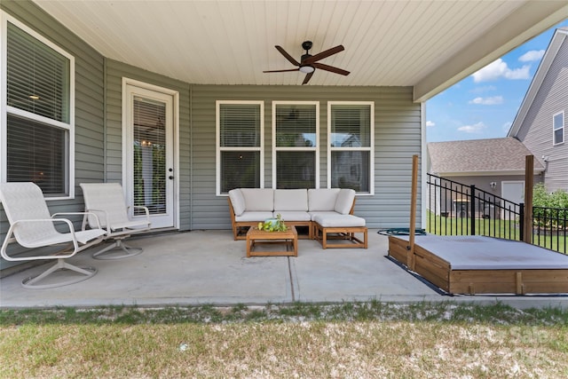 9547 Horsebit Ln, Concord, NC 28027 - view of patio / terrace featuring a covered hot tub, ceiling fan, and an outdoor hangout area