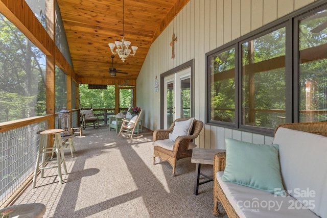 56 Cardinal Cir, Tryon, NC 28782 - sunroom / solarium with lofted ceiling, healthy amount of natural light, a chandelier, and ceiling fan