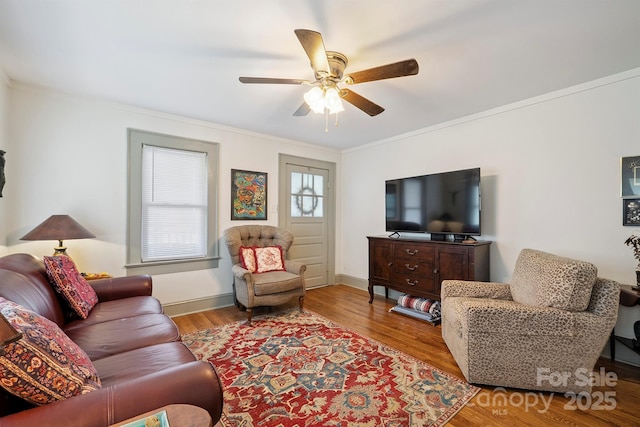 576 Washington Ave NW, Valdese, NC 28690 - living area with ceiling fan, crown molding, and wood finished floors