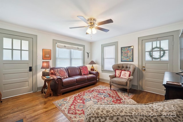 576 Washington Ave NW, Valdese, NC 28690 - living room with ceiling fan and wood finished floors