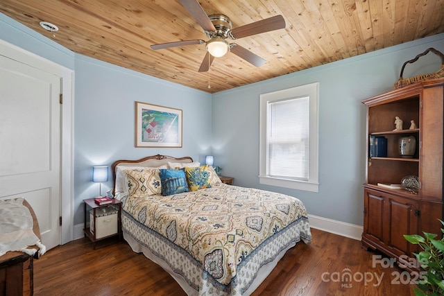 576 Washington Ave NW, Valdese, NC 28690 - bedroom with wooden ceiling, dark wood-type flooring, and a ceiling fan