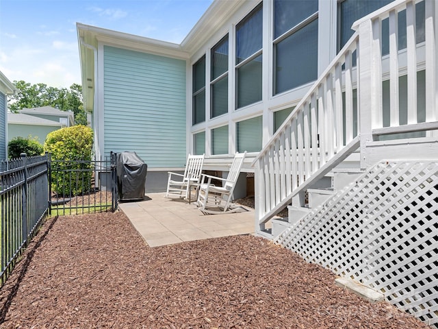 8918 Cotton Press Rd, Charlotte, NC 28277 - fenced backyard with a grill, a patio, and stairs