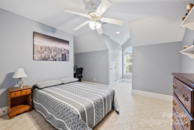 6309 Chamar Cir, Kannapolis, NC 28081 - bedroom with carpet flooring, lofted ceiling, and a ceiling fan