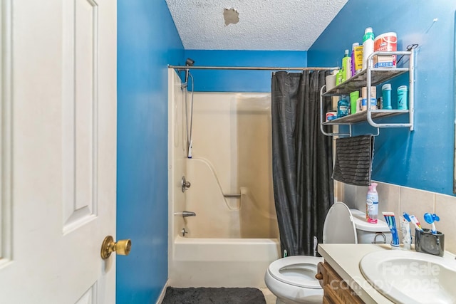 1713 Poe Cir, Hickory, NC 28601 - bathroom with shower / tub combo, a textured ceiling, and vanity