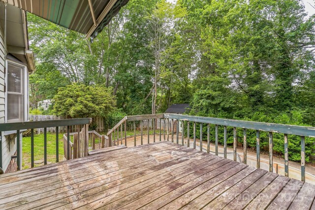 1713 Poe Cir, Hickory, NC 28601 - wooden deck with view of wooded area