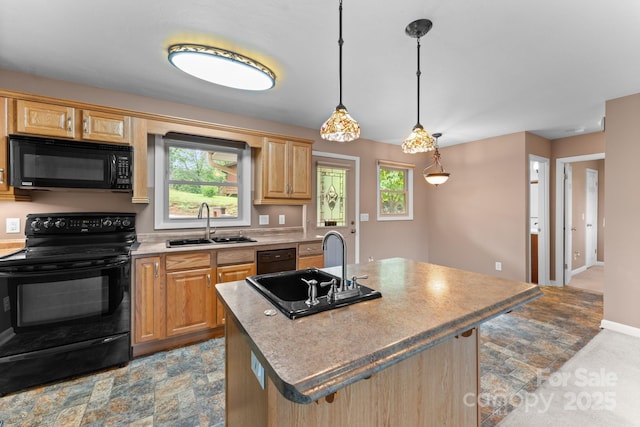 435 Pauline Ave, Franklin, NC 28734 - kitchen featuring black appliances, stone finish floors, and plenty of natural light