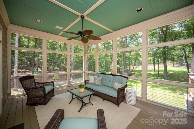 3408 Sandalwood Ln, Waxhaw, NC 28173 - sunroom featuring ceiling fan and outdoor lounge area