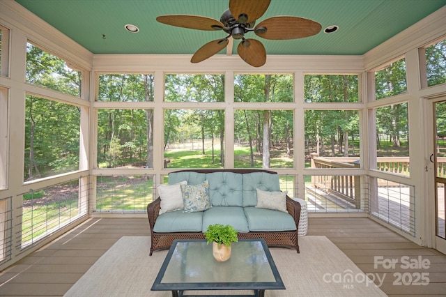 3408 Sandalwood Ln, Waxhaw, NC 28173 - sunroom featuring ceiling fan and an outdoor hangout area