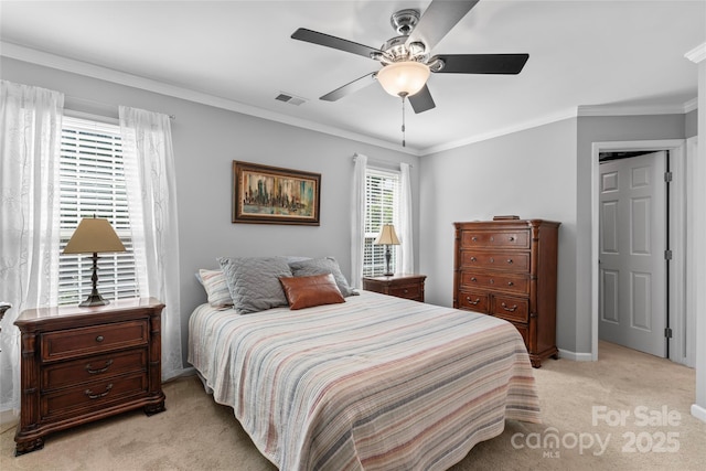 4103 Christine Ln Unit E, Waxhaw, NC 28173 - bedroom with light carpet, crown molding, and a ceiling fan