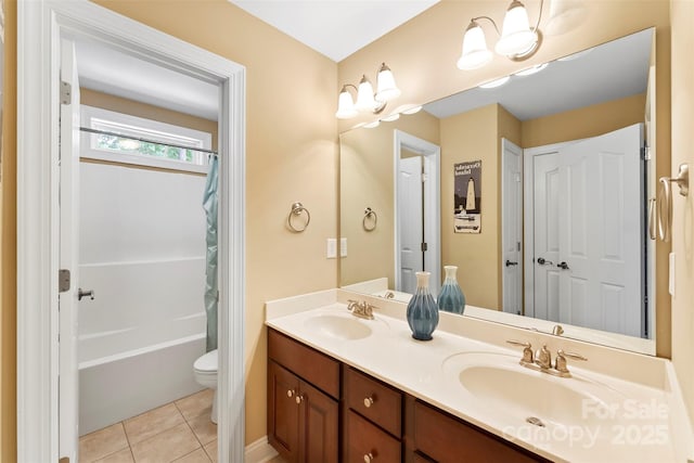 2074 Brandt Rd, York, SC 29745 - bathroom with double vanity, shower / tub combo with curtain, and tile patterned flooring