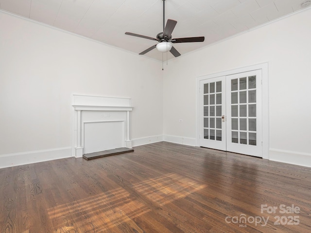 110 College St, Marshville, NC 28103 - unfurnished living room with french doors, ceiling fan, wood finished floors, and ornamental molding