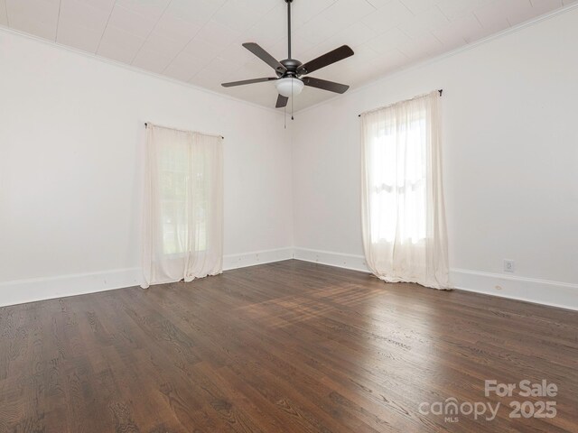 110 College St, Marshville, NC 28103 - unfurnished room with dark wood-style floors, crown molding, and ceiling fan