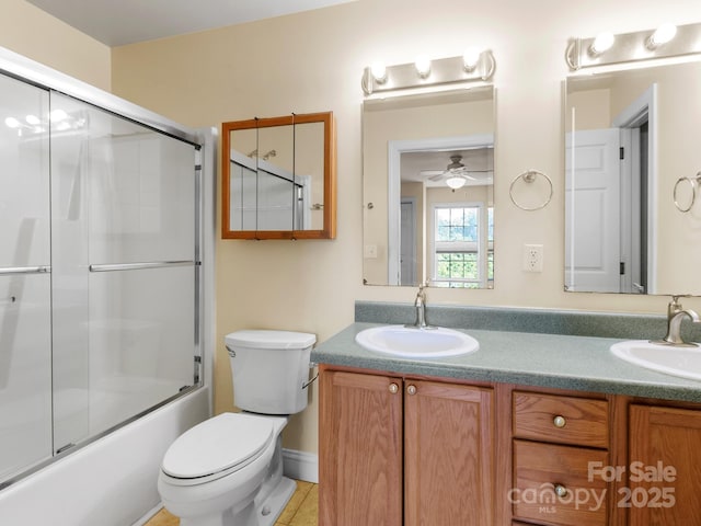 44 5th Ave, Asheville, NC 28806 - full bath featuring double vanity, combined bath / shower with glass door, and a ceiling fan