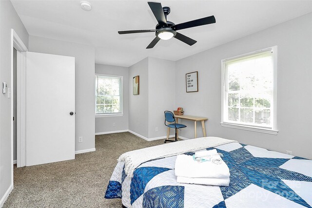 3909 Woodbriar Trl, Charlotte, NC 28205 - carpeted bedroom featuring baseboards and a ceiling fan
