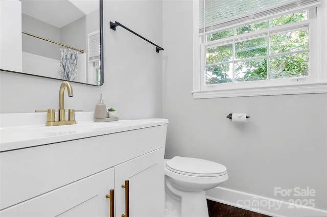 3909 Woodbriar Trl, Charlotte, NC 28205 - full bathroom featuring vanity, wood finished floors, and a shower with shower curtain