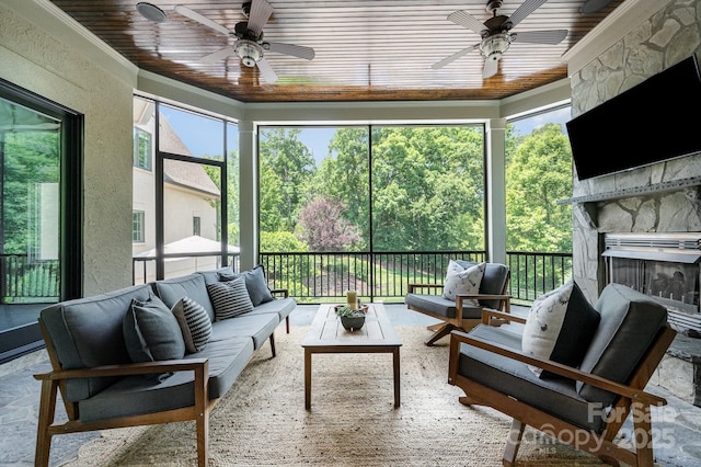 15603 June Washam Rd, Davidson, NC 28036 - sunroom / solarium with ceiling fan and outdoor lounge area