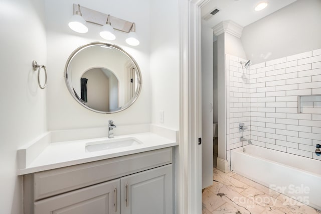15603 June Washam Rd, Davidson, NC 28036 - full bath with marble finish flooring, vanity, and shower / bath combination