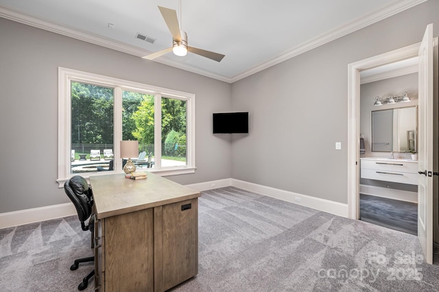 15603 June Washam Rd, Davidson, NC 28036 - carpeted office featuring ornamental molding and ceiling fan