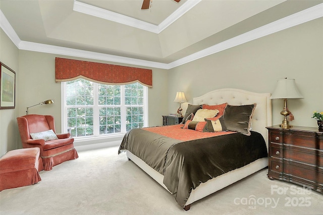 13824 Glen Abbey Dr, Charlotte, NC 28278 - carpeted bedroom with a raised ceiling, crown molding, and ceiling fan