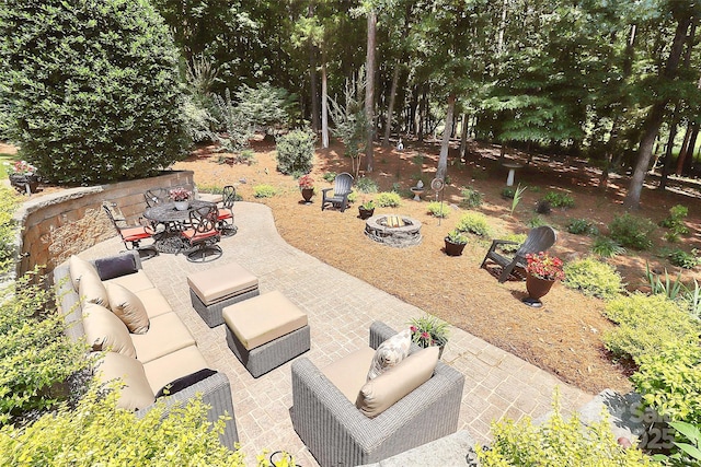 13824 Glen Abbey Dr, Charlotte, NC 28278 - view of patio with an outdoor living space with a fire pit and outdoor dining space