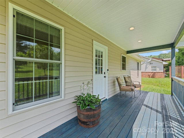 101 Meadowbrook Dr, Franklin, NC 28734 - wooden deck featuring a lawn